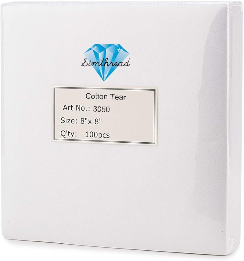 simthread Tear Away Machine Embroidery Stabilizer Backing - 1.8 Ounces Medium Weight 8" x 8" 100pcs / Pack, Precut Sheets for 4x4 and 6x6 Machine Embroidery Hoops - Image 1